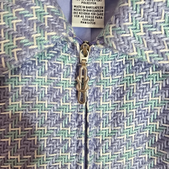 Sag Harbor Blue and White Herringbone Tweed Full Zip Blazer 10 Career - Picture 6 of 11